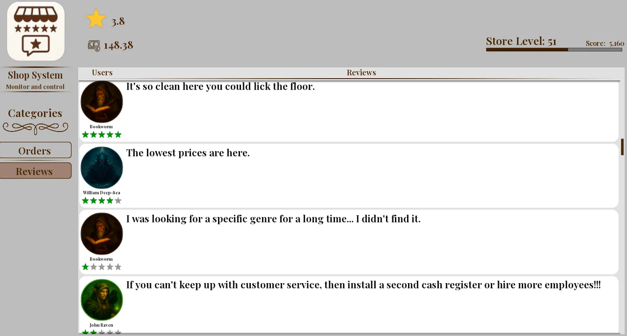 A one-star review complaining about a genre the store does not carry
