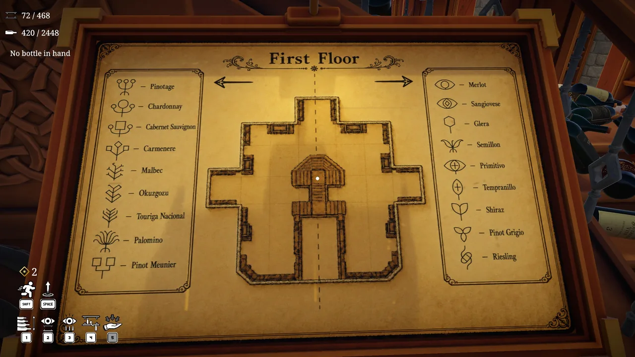 Cellar Keeper first floor map, shelves labelled clockwise around the outer wall