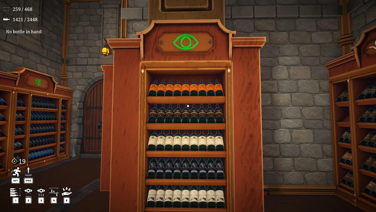 The Merlot shelf, with its nine-bottle and five-bottle groups