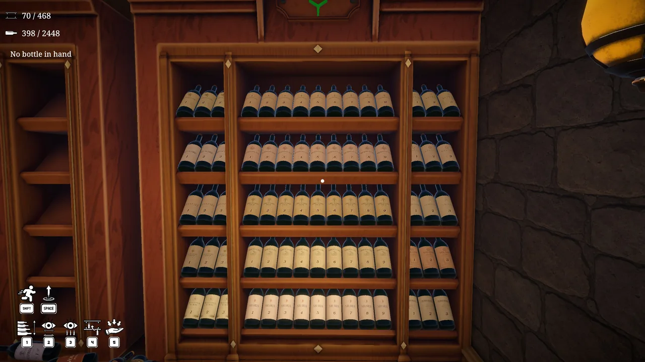 The Glera shelf, holding the bottle labelled Novafizz in the cellar