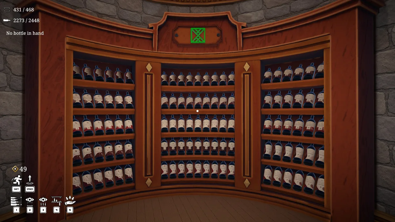 The Pomegranate shelf inside the round room, one of two using six-bottle groups