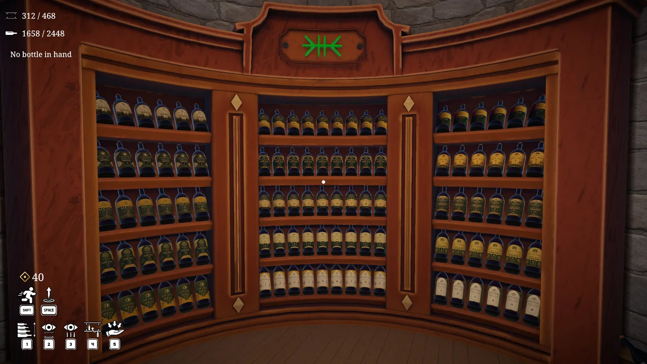 The Mead shelf, the other round room shelf with a six-bottle group