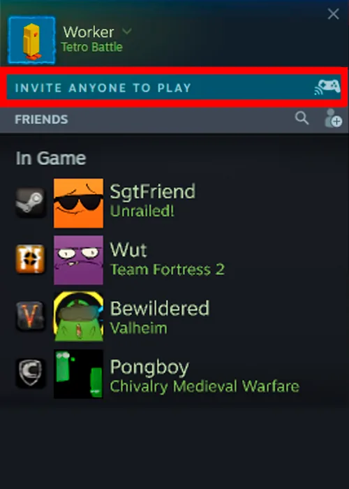 Invite Anyone to Play selected in the Steam Overlay