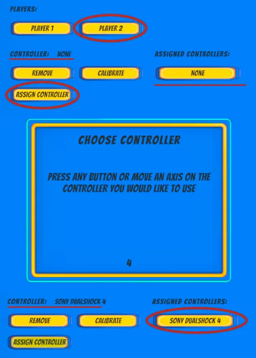 Assigning a controller to a player under Options and Controls